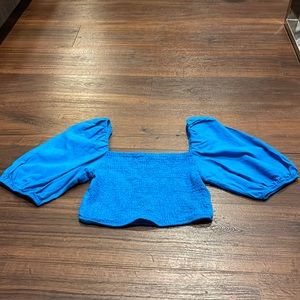 Zara roughed Crop To with Balloon Sleeve in Royal Blue.